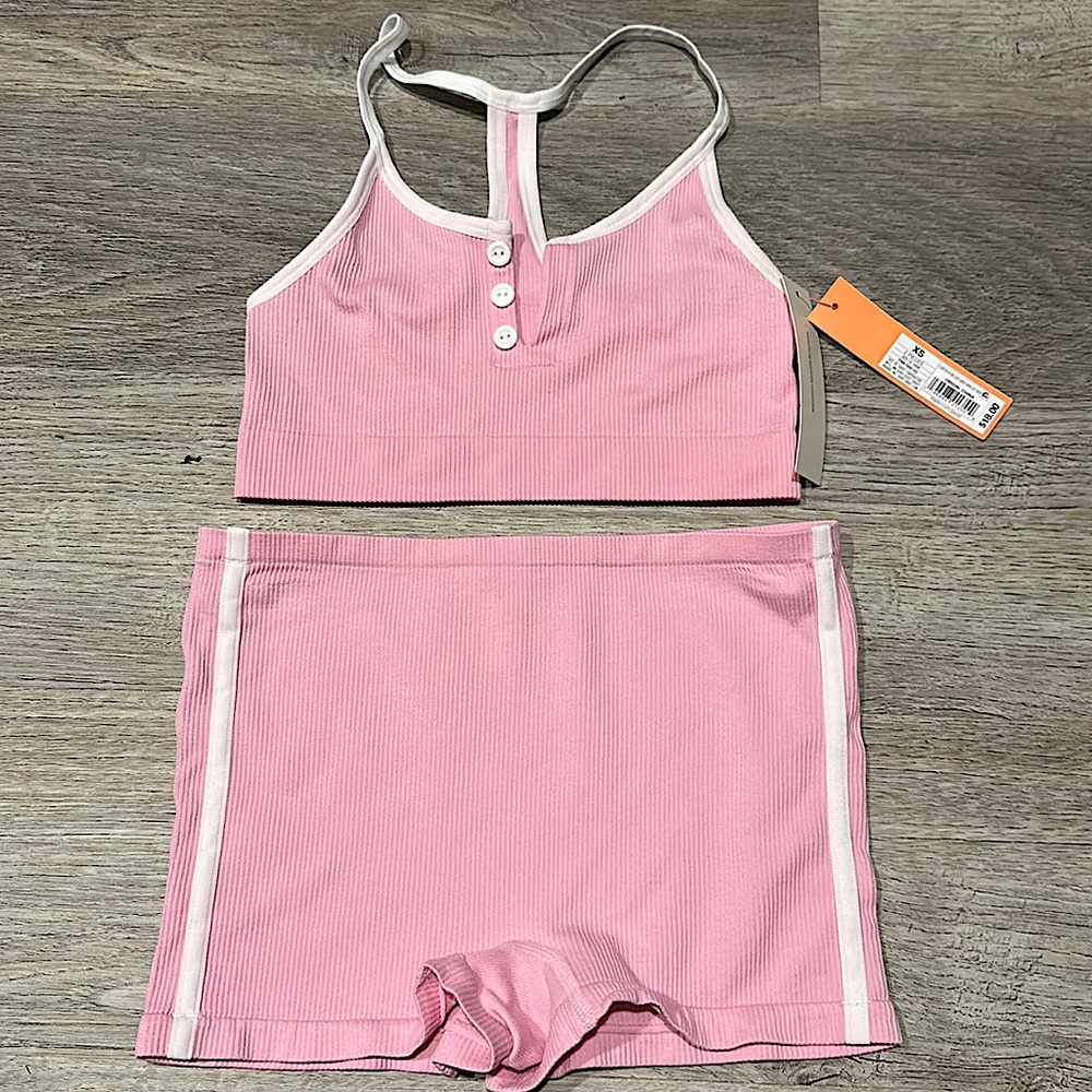 pink 2 piece ribbed matching set (booty + boob lifting)